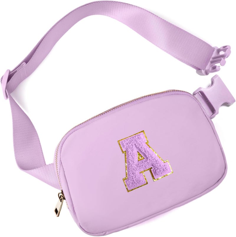 Gitus Gifts for 8 9 10 11 12 Year Old Girls Belt Bag Fanny Pack Crossbody Bags with Initial Letter Patch Cute Stuff Birthday Gifts for Teen Girls Women Personalized Trend Stuff (Lavender-A) - Image 1